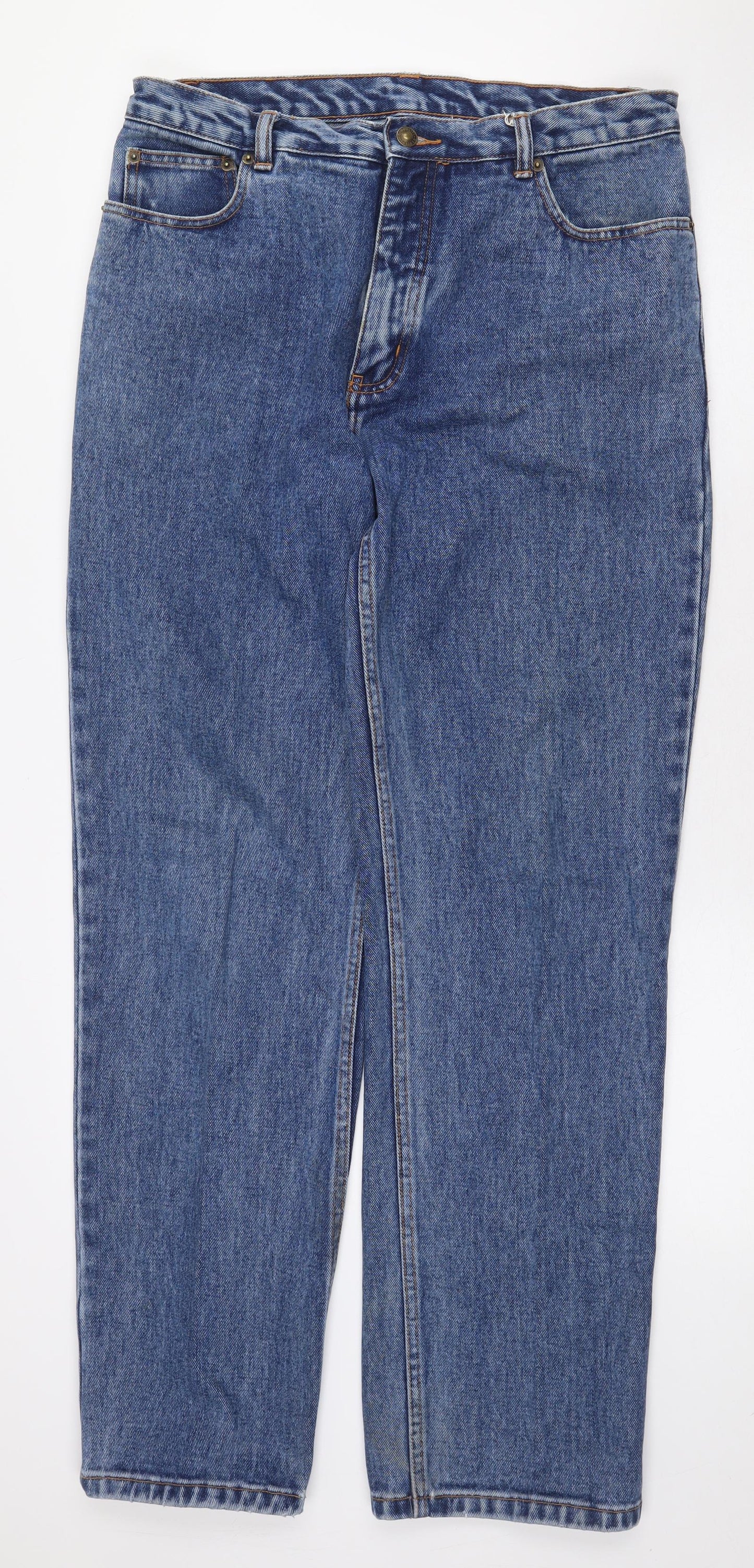 Preworn Mens Blue Cotton Straight Jeans Size 34 L30 in Regular Zip