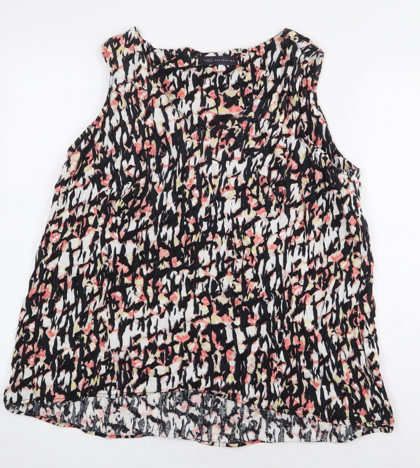 Marks and Spencer Womens Multicoloured Geometric Linen Basic Tank Size 16 Scoop Neck