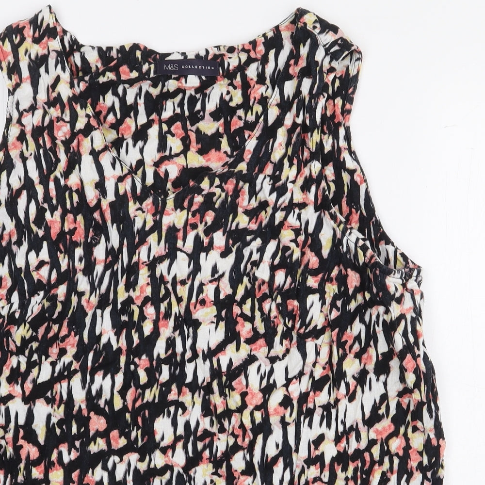 Marks and Spencer Womens Multicoloured Geometric Linen Basic Tank Size 16 Scoop Neck