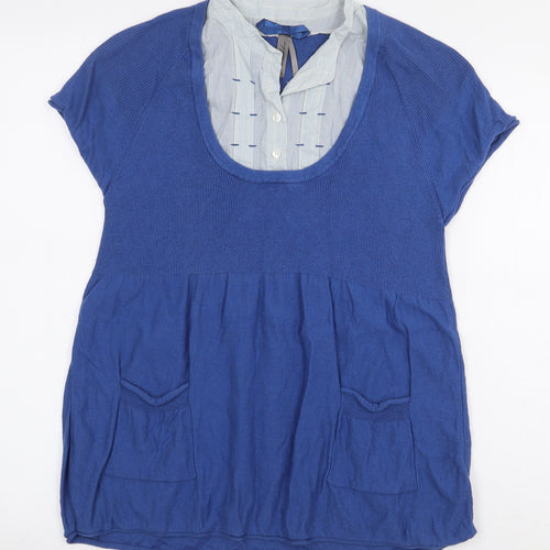 NEXT Womens Blue Cotton Basic Blouse Size 12 V-Neck
