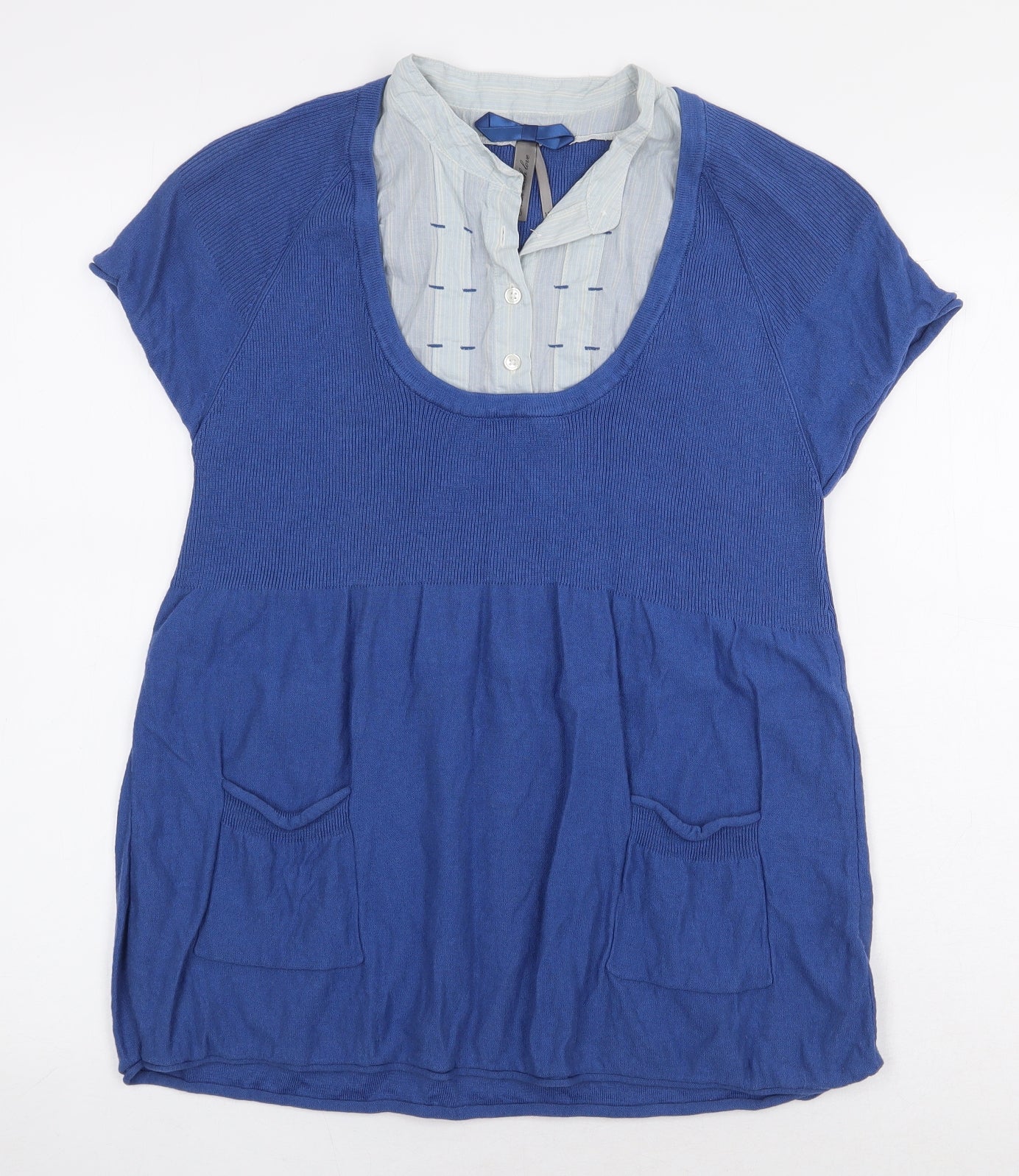 NEXT Womens Blue Cotton Basic Blouse Size 12 V-Neck