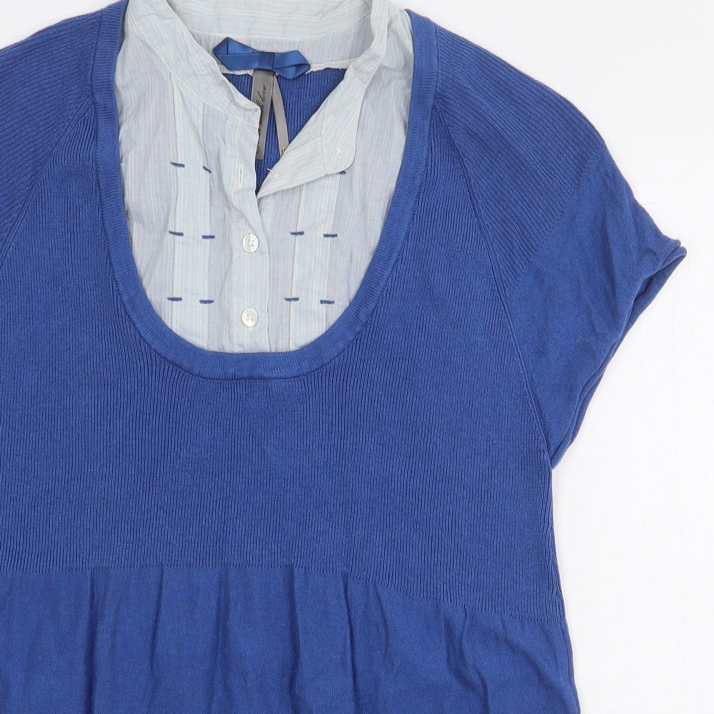 NEXT Womens Blue Cotton Basic Blouse Size 12 V-Neck