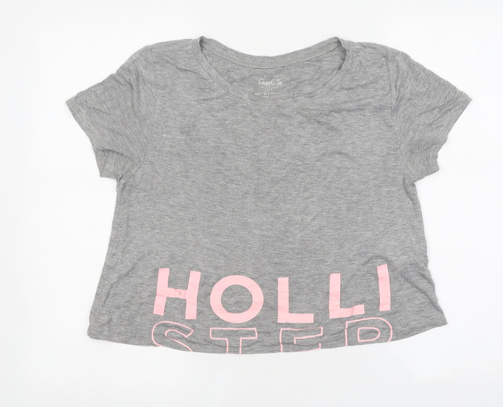 Hollister Womens Grey Polyester Basic T-Shirt Size S Round Neck