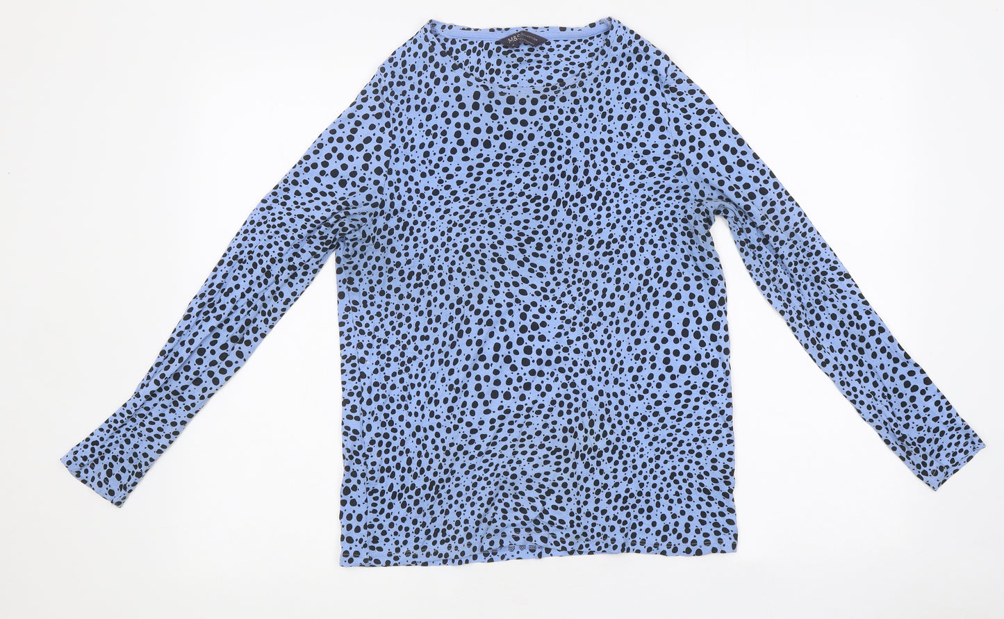 Marks and Spencer Womens Blue Animal Print Polyester Basic T-Shirt Size 14 Round Neck