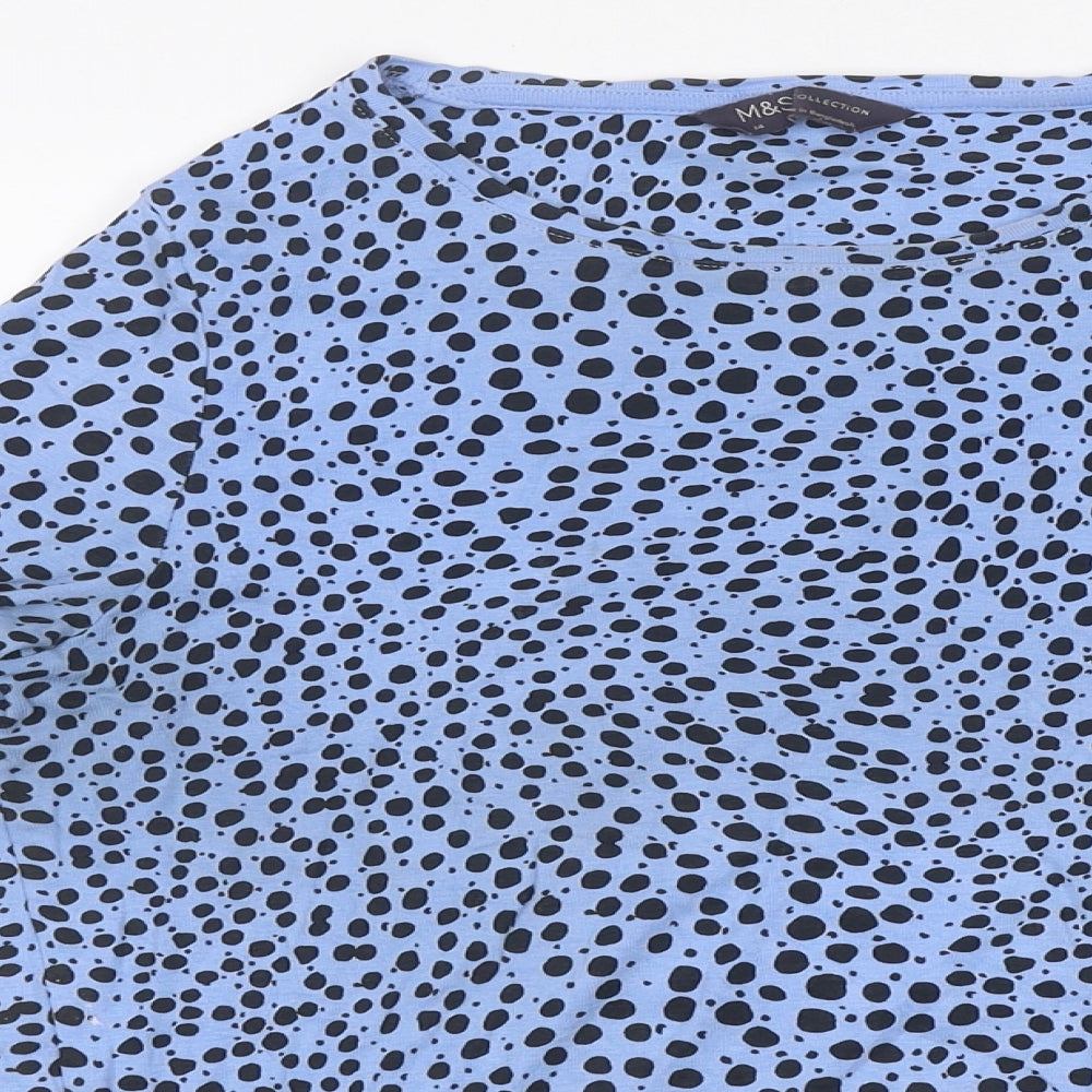 Marks and Spencer Womens Blue Animal Print Polyester Basic T-Shirt Size 14 Round Neck
