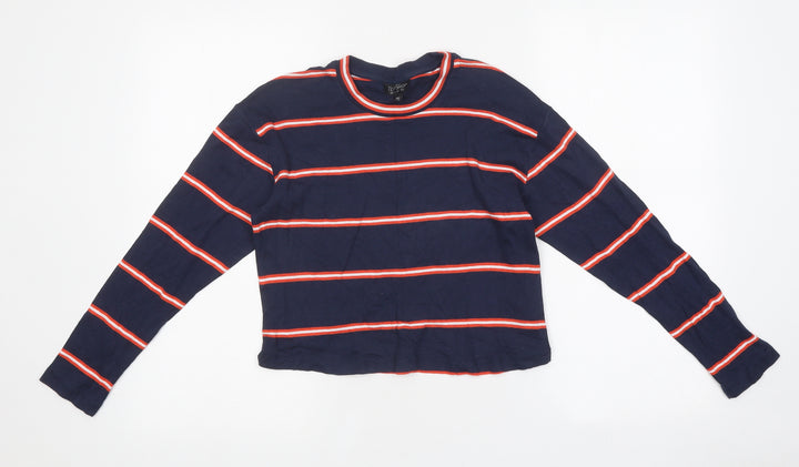 Topshop Womens Multicoloured Striped Polyester Cropped T-Shirt Size 6 Round Neck