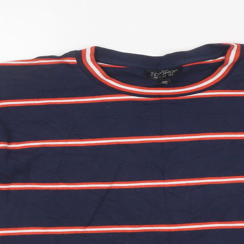 Topshop Womens Multicoloured Striped Polyester Cropped T-Shirt Size 6 Round Neck