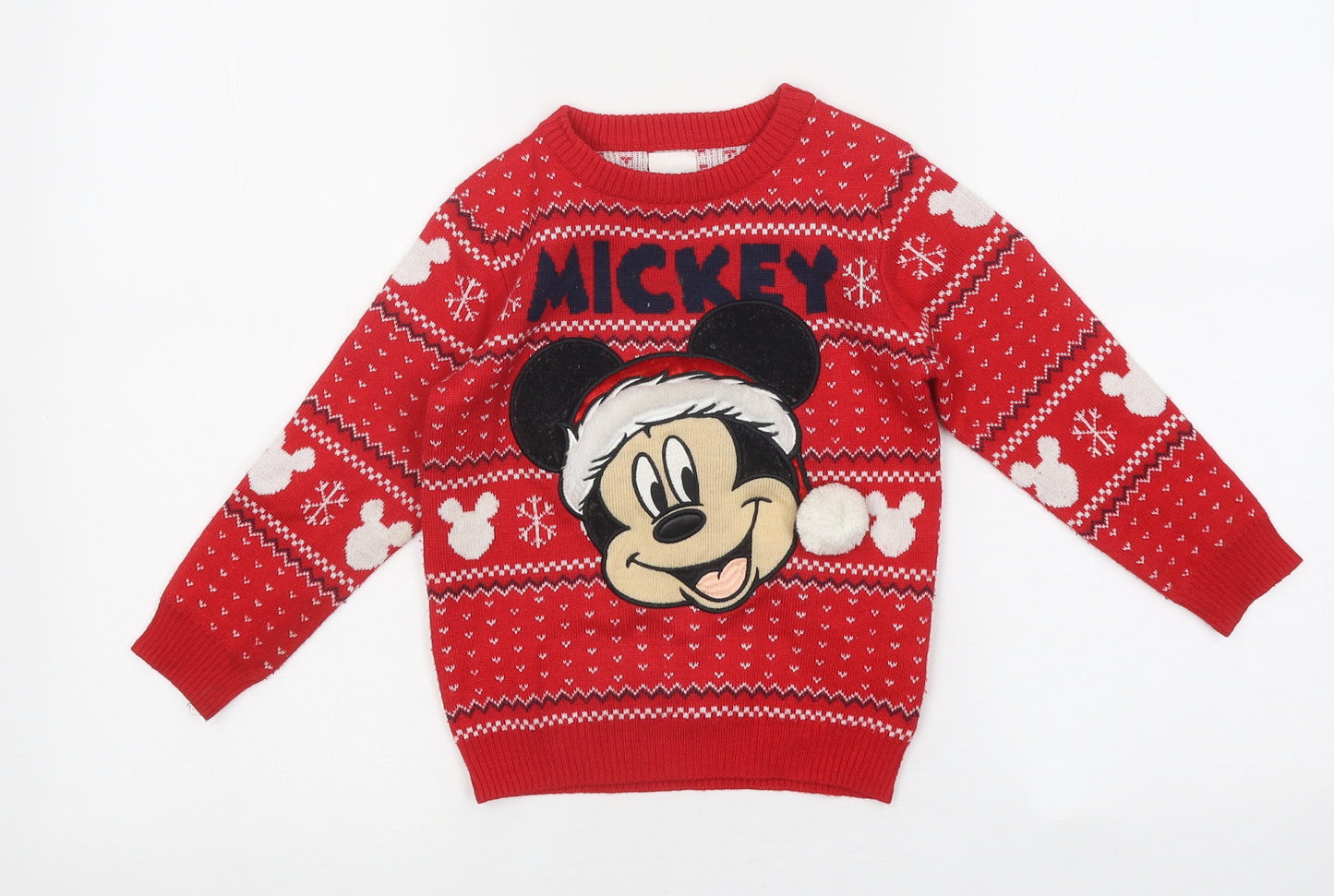 Disney Boys Purple Round Neck Fair Isle 100% Cotton Pullover Jumper Size 3-4 Years Pullover - Mickey Mouse, Christmas