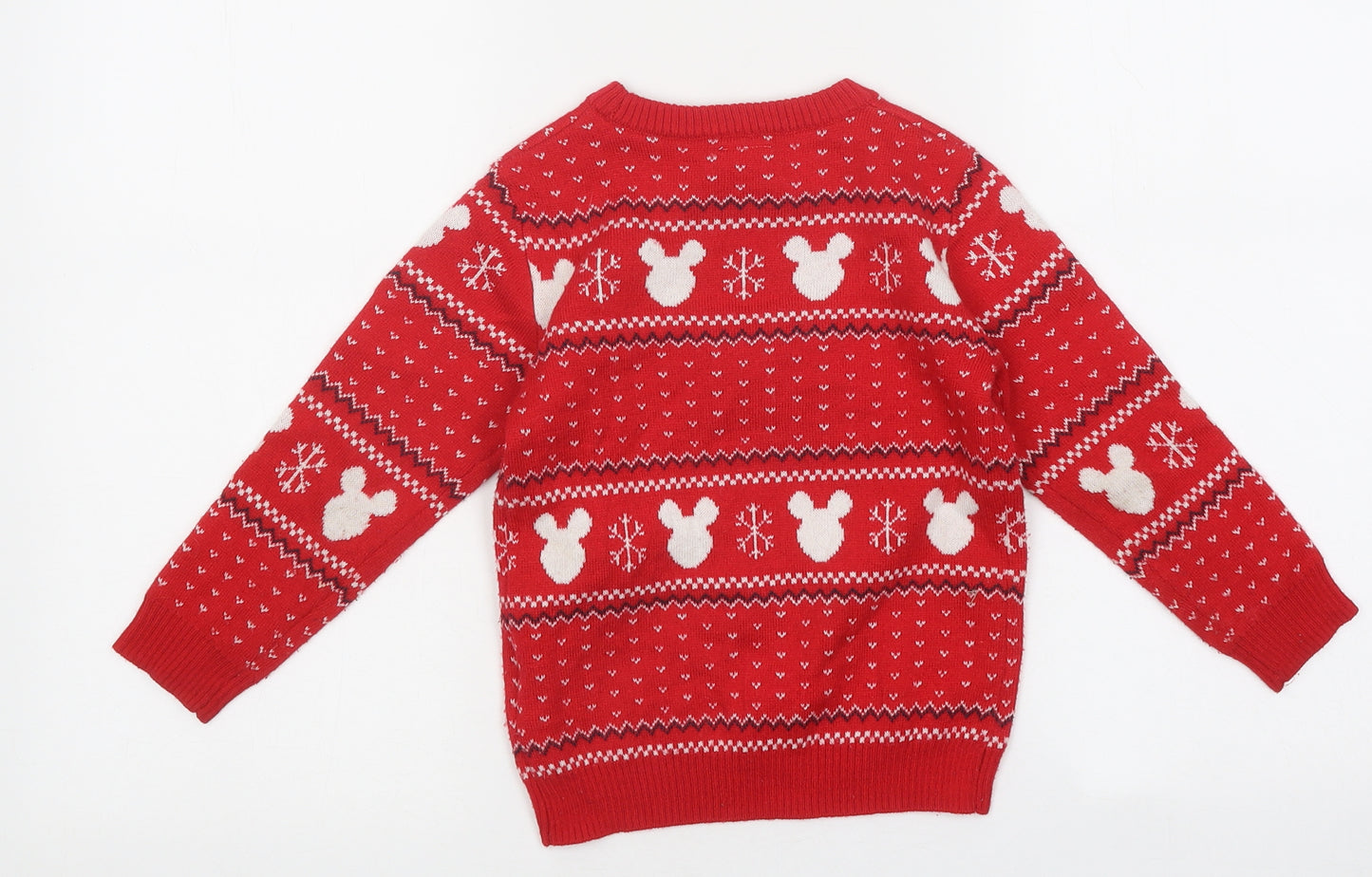 Disney Boys Purple Round Neck Fair Isle 100% Cotton Pullover Jumper Size 3-4 Years Pullover - Mickey Mouse, Christmas