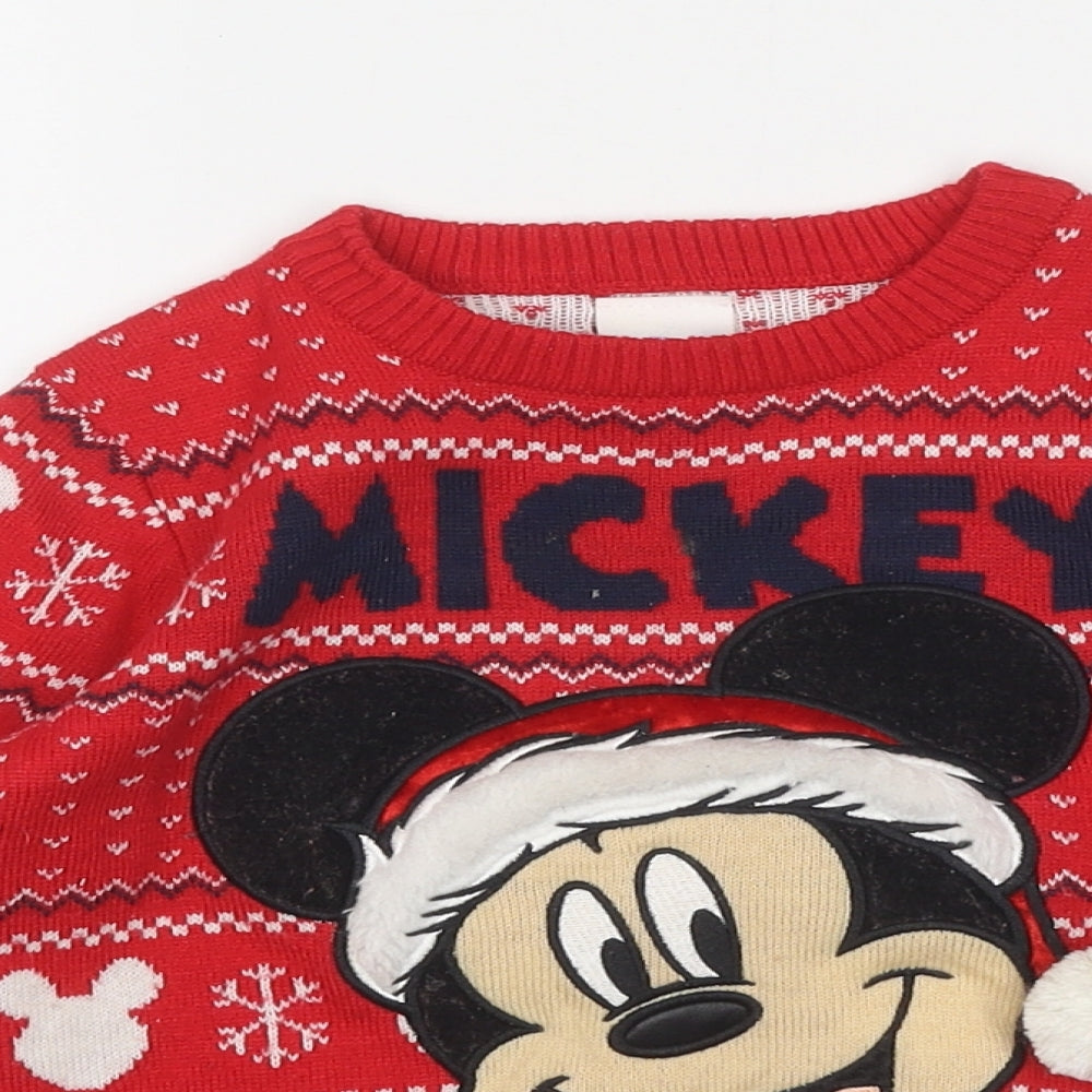 Disney Boys Purple Round Neck Fair Isle 100% Cotton Pullover Jumper Size 3-4 Years Pullover - Mickey Mouse, Christmas