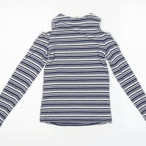Candy Couture Girls Blue Striped Polyester Basic Casual Size 14 Years Round Neck Pullover - Cut-Our Shoulders