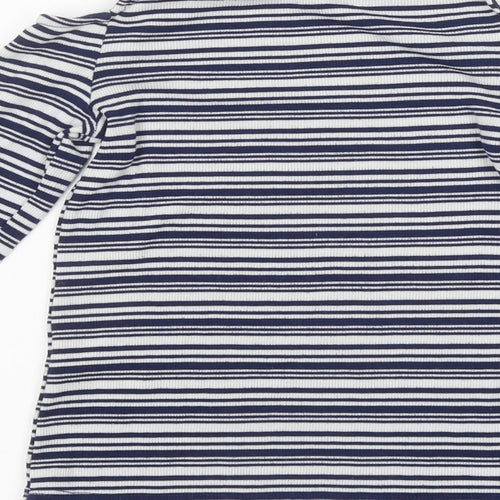 Candy Couture Girls Blue Striped Polyester Basic Casual Size 14 Years Round Neck Pullover - Cut-Our Shoulders