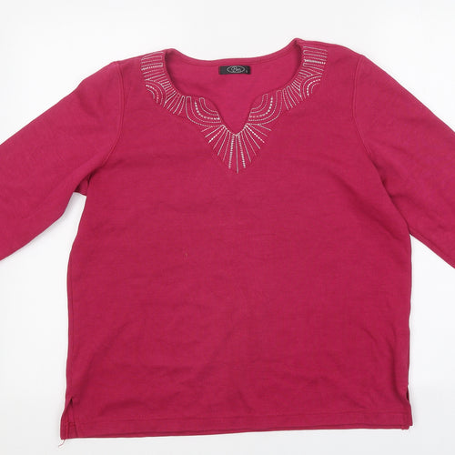 BM Womens Pink Polyester Basic T-Shirt Size S V-Neck