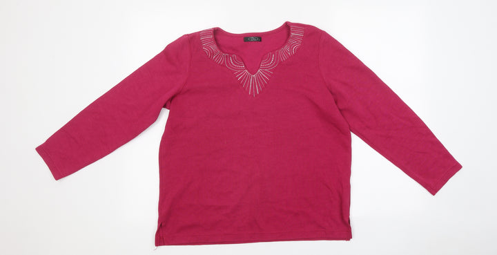BM Womens Pink Polyester Basic T-Shirt Size S V-Neck