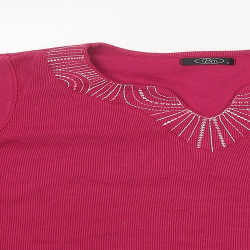BM Womens Pink Polyester Basic T-Shirt Size S V-Neck