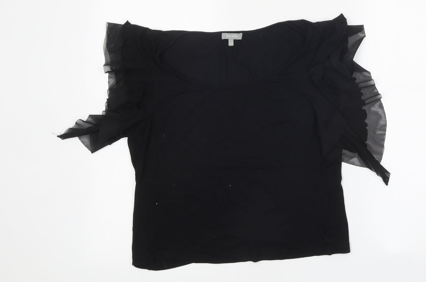 Marks and Spencer Womens Black Polyester Basic T-Shirt Size 12 Round Neck