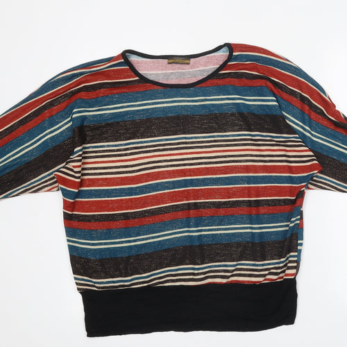 Chanavee Womens Multicoloured Striped Polyester Basic T-Shirt Size L Round Neck
