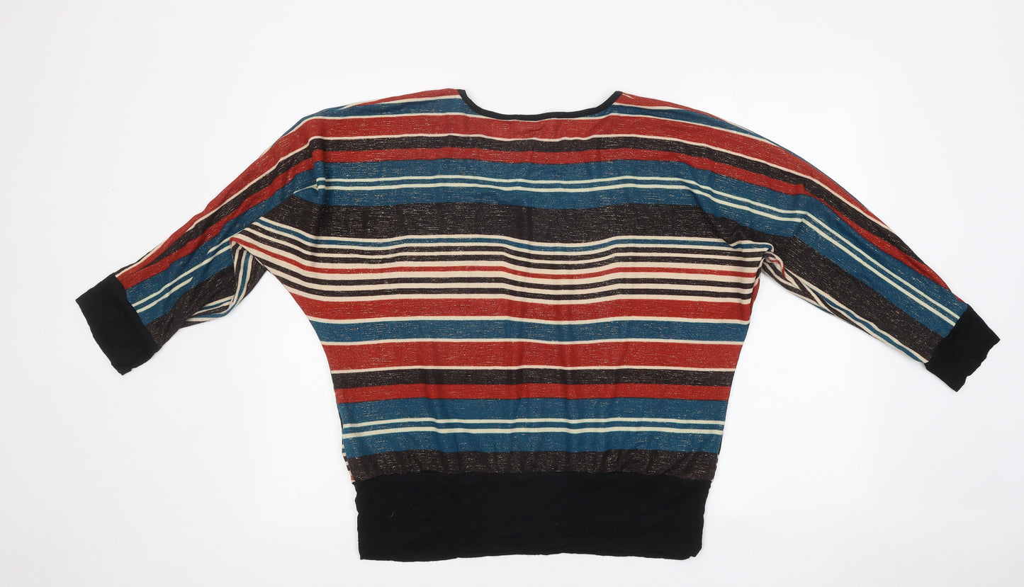 Chanavee Womens Multicoloured Striped Polyester Basic T-Shirt Size L Round Neck