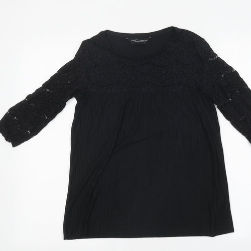 Dorohty Perkins Womens Black Polyester Basic T-Shirt Size 10 Round Neck