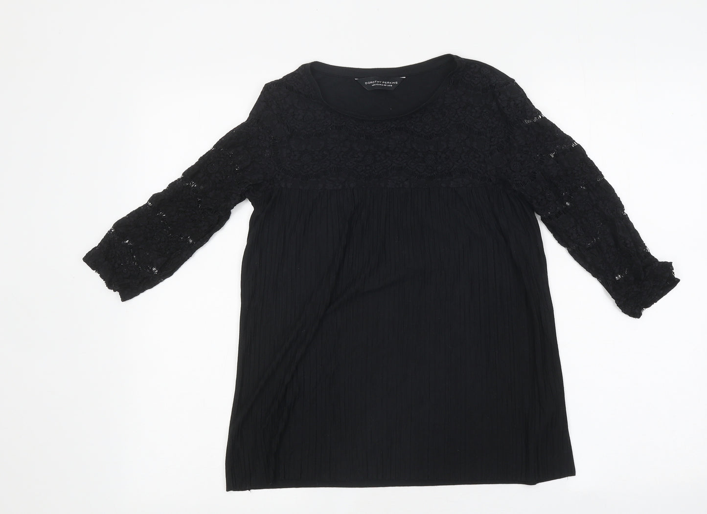 Dorohty Perkins Womens Black Polyester Basic T-Shirt Size 10 Round Neck
