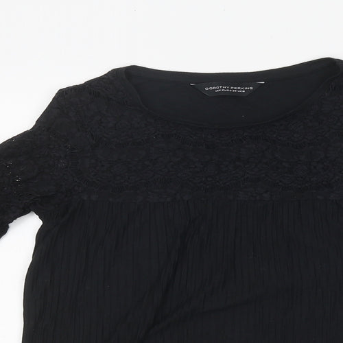 Dorohty Perkins Womens Black Polyester Basic T-Shirt Size 10 Round Neck