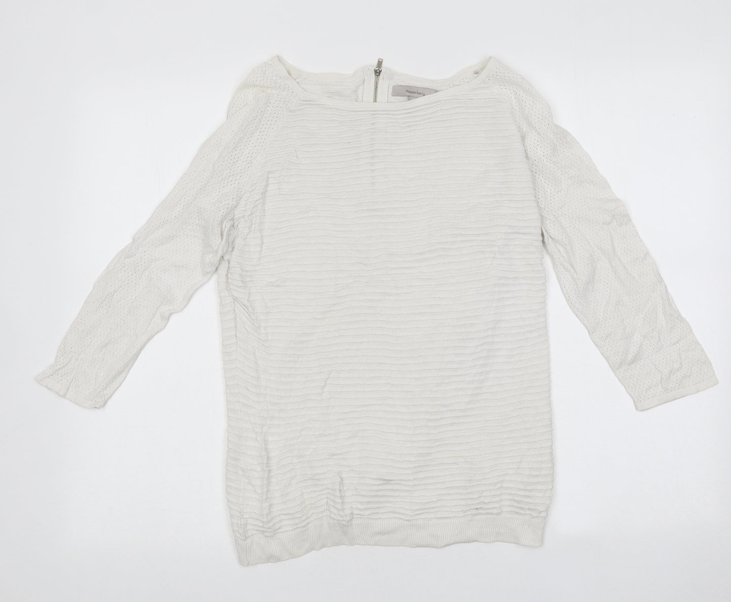 Paper Berry Womens White Polyester Basic T-Shirt Size 10 Round Neck
