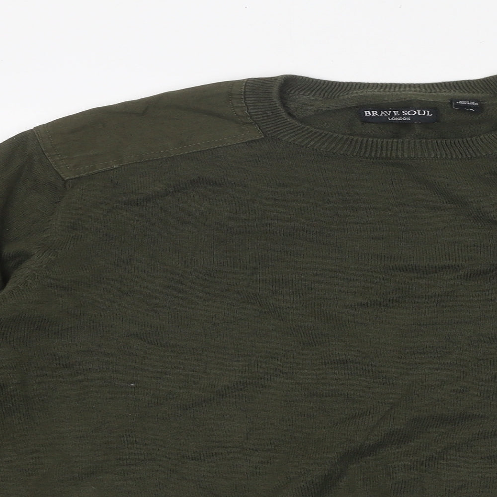 Brave Soul Mens Green Round Neck Polyester Pullover Jumper Size M