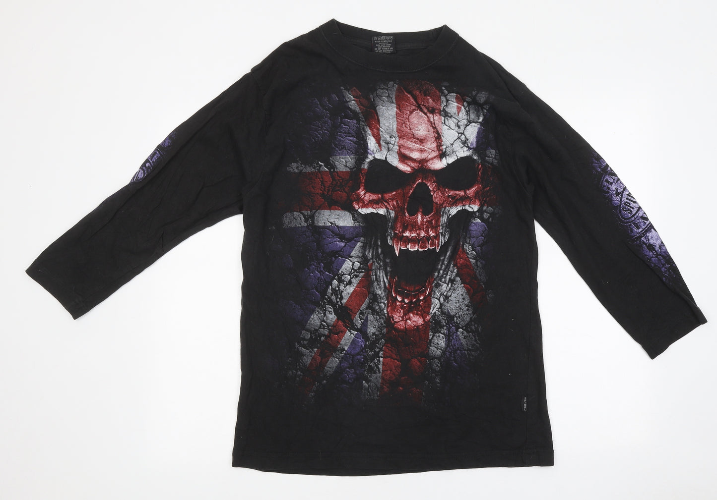 Spiral Mens Black Polyester T-Shirt Size L Round Neck