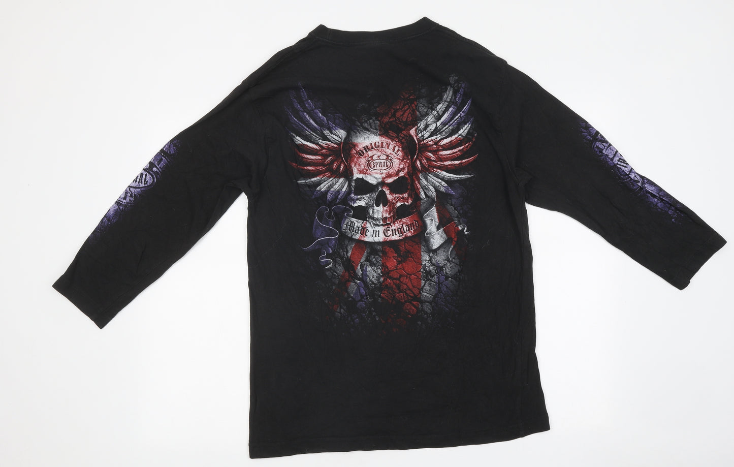Spiral Mens Black Polyester T-Shirt Size L Round Neck