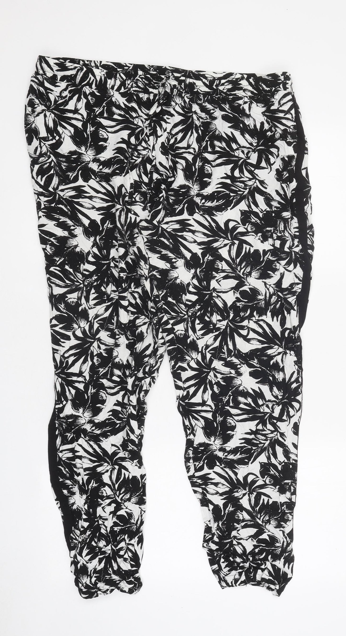 Dorothy Perkins Womens Black Floral Polyester Trousers Size 16 L25 in Regular Drawstring