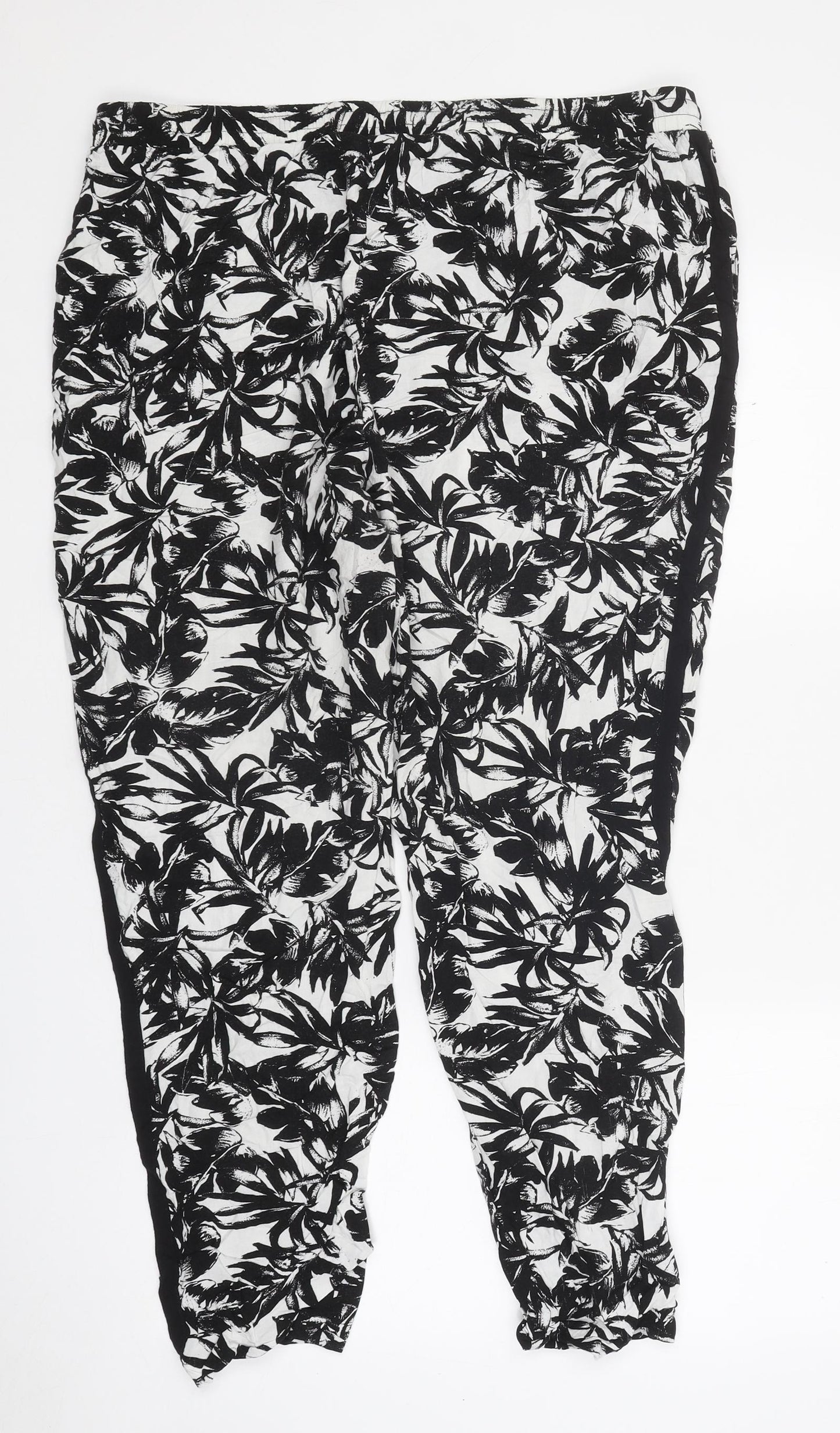 Dorothy Perkins Womens Black Floral Polyester Trousers Size 16 L25 in Regular Drawstring