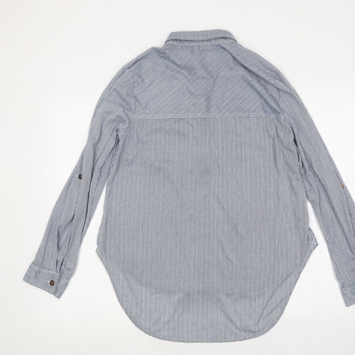 Passport Mens Blue Striped Polyester Button-Up Size L Collared Button
