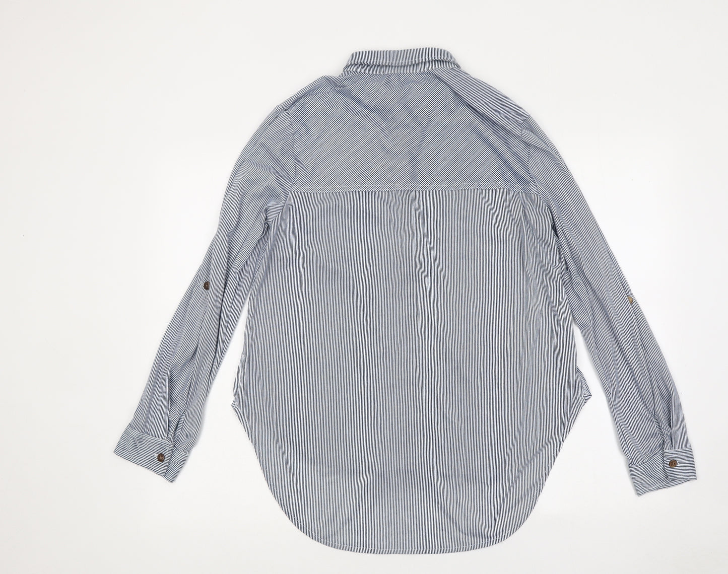 Passport Mens Blue Striped Polyester Button-Up Size L Collared Button