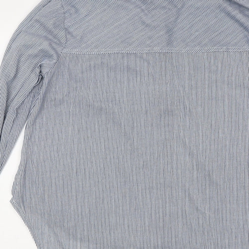 Passport Mens Blue Striped Polyester Button-Up Size L Collared Button