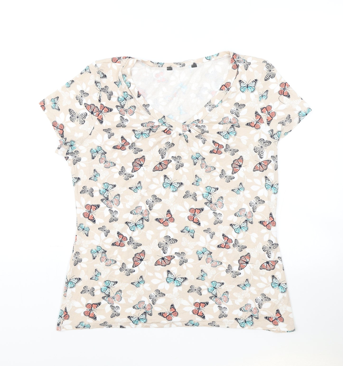 Preworn Womens Pink Geometric Cotton Basic T-Shirt Size 16 V-Neck - Butterfly