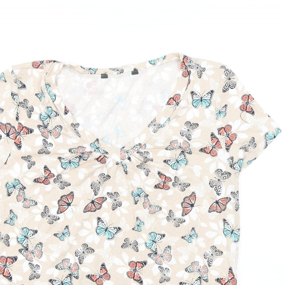 Preworn Womens Pink Geometric Cotton Basic T-Shirt Size 16 V-Neck - Butterfly
