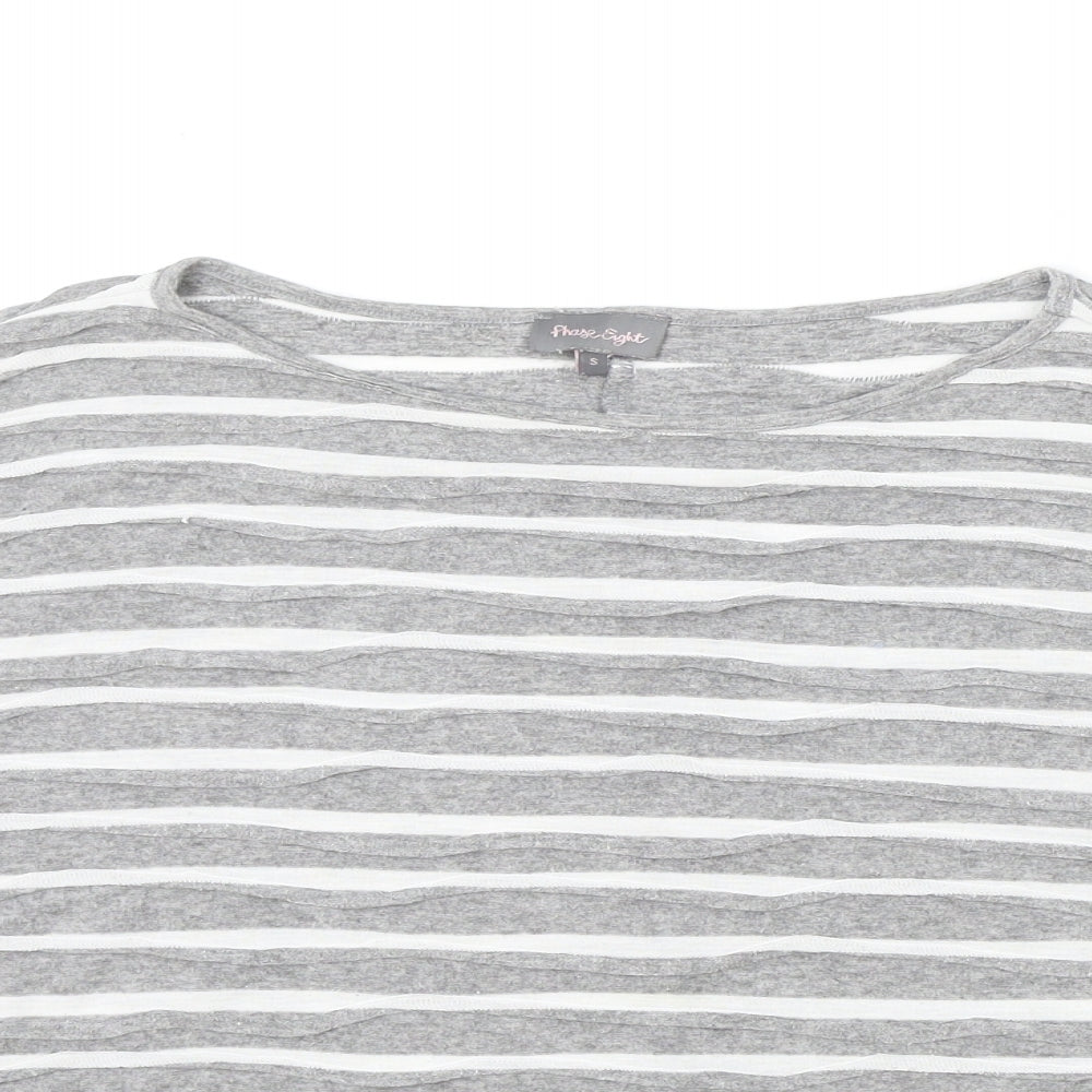 Phase Eight Womens Grey Striped Viscose Basic T-Shirt Size S Round Neck