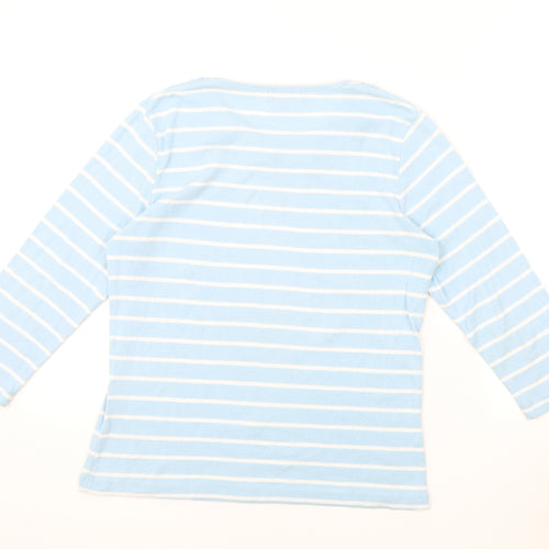 First Avenue Womens Blue Striped Polyester Basic T-Shirt Size M Round Neck