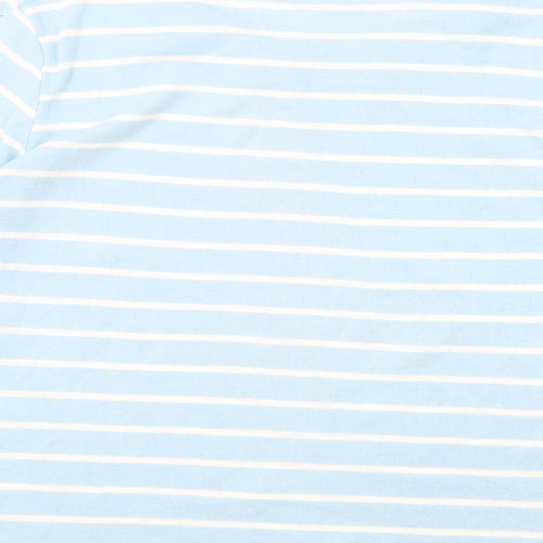 First Avenue Womens Blue Striped Polyester Basic T-Shirt Size M Round Neck