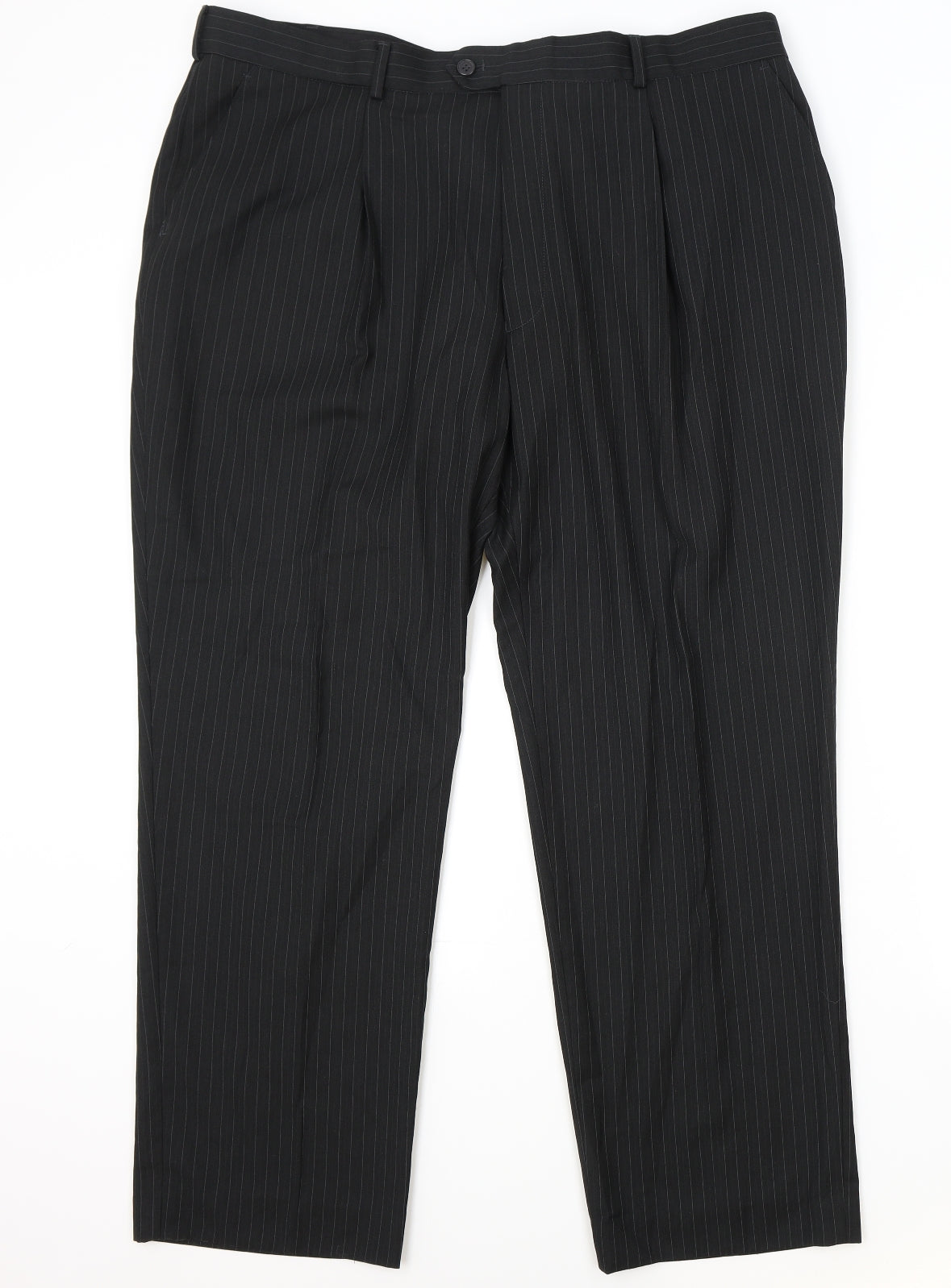 F&F Mens Black Striped Viscose Dress Pants Trousers Size 42 in L29 in Regular Zip