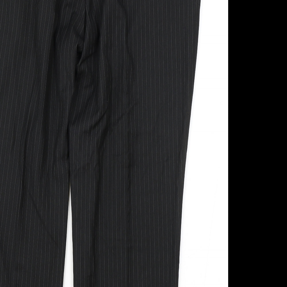 F&F Mens Black Striped Viscose Dress Pants Trousers Size 42 in L29 in Regular Zip