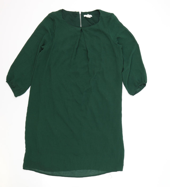 H&M Womens Green Viscose A-Line Size 8 Round Neck Zip