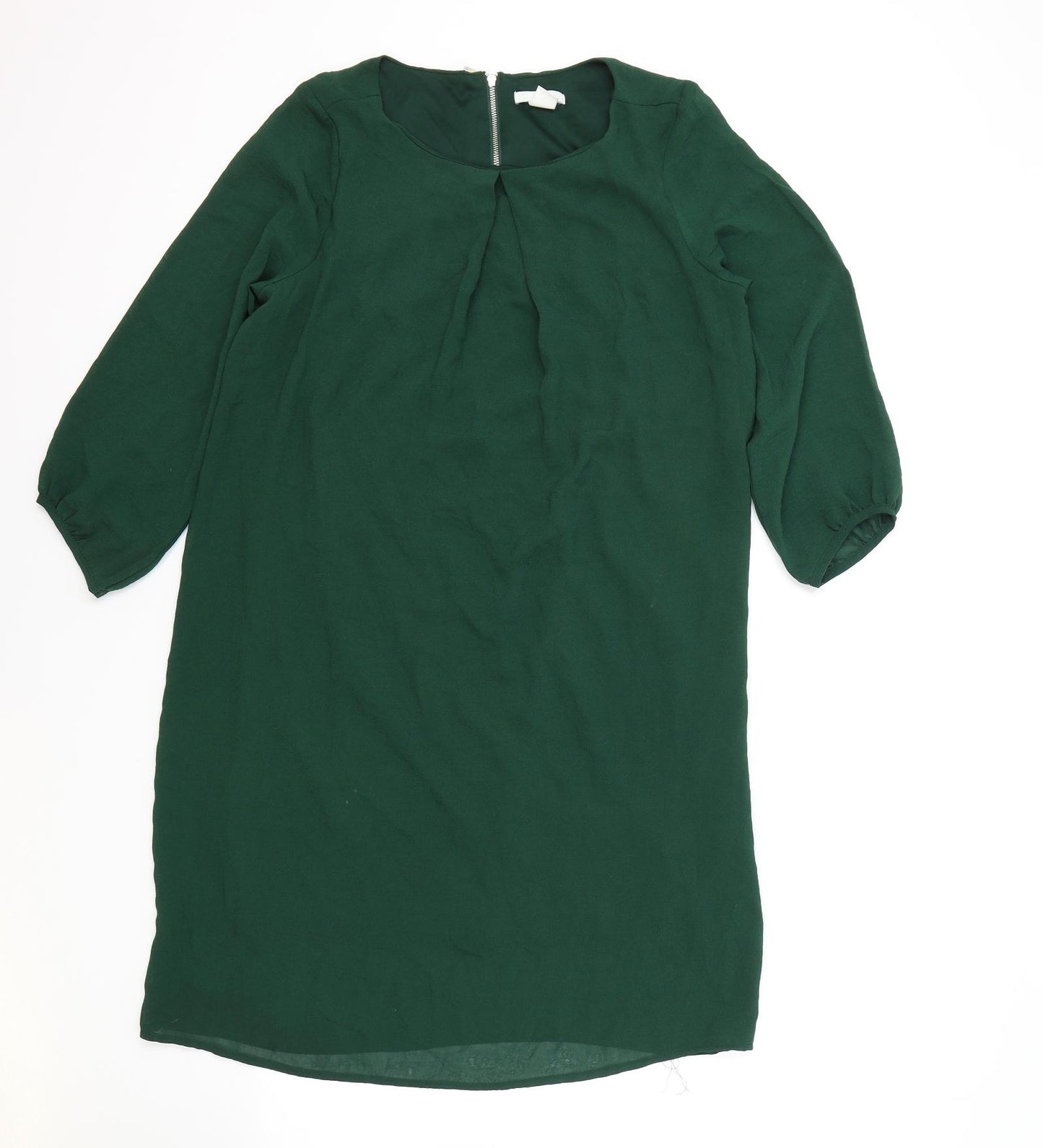 H&M Womens Green Viscose A-Line Size 8 Round Neck Zip