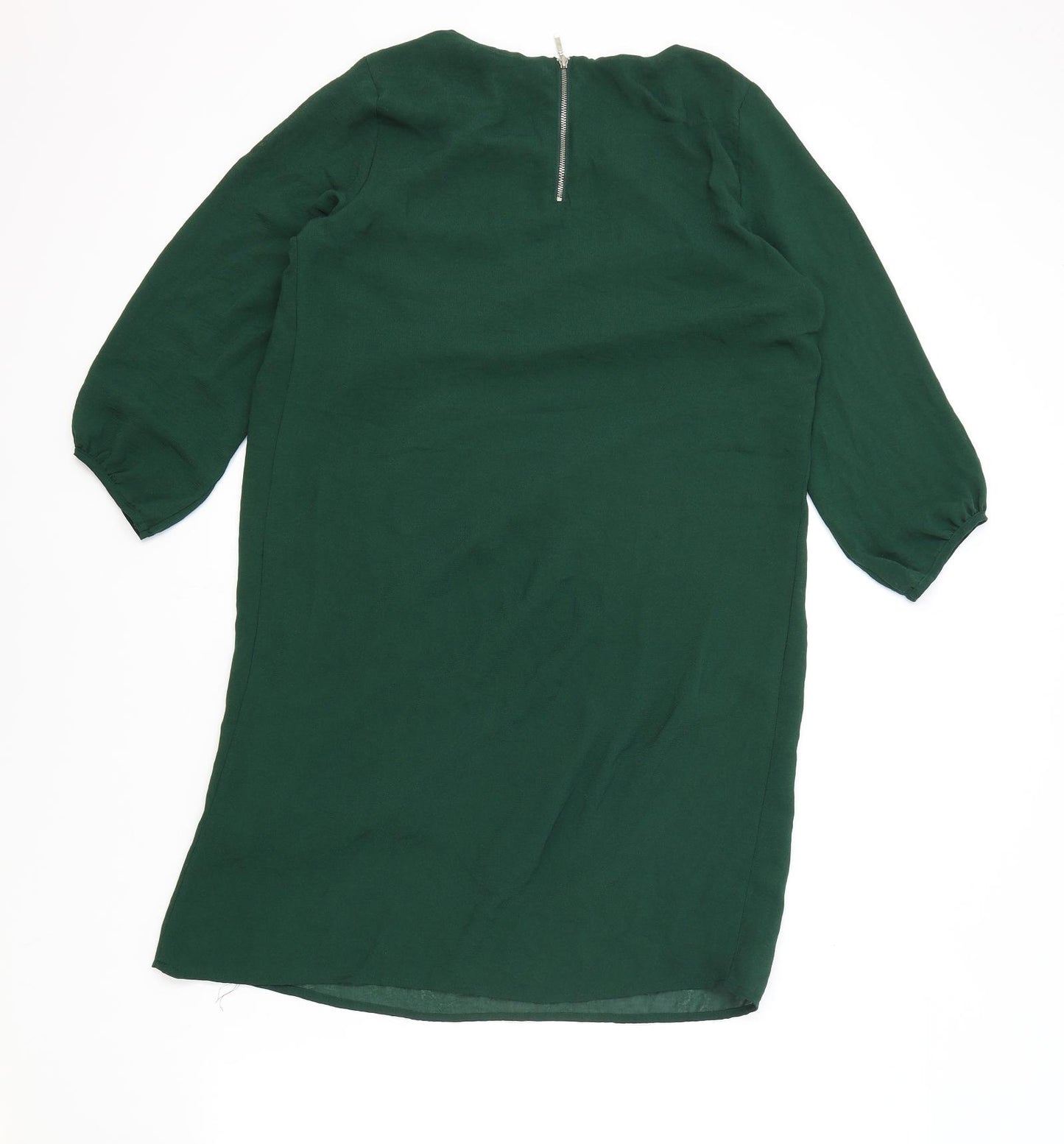 H&M Womens Green Viscose A-Line Size 8 Round Neck Zip