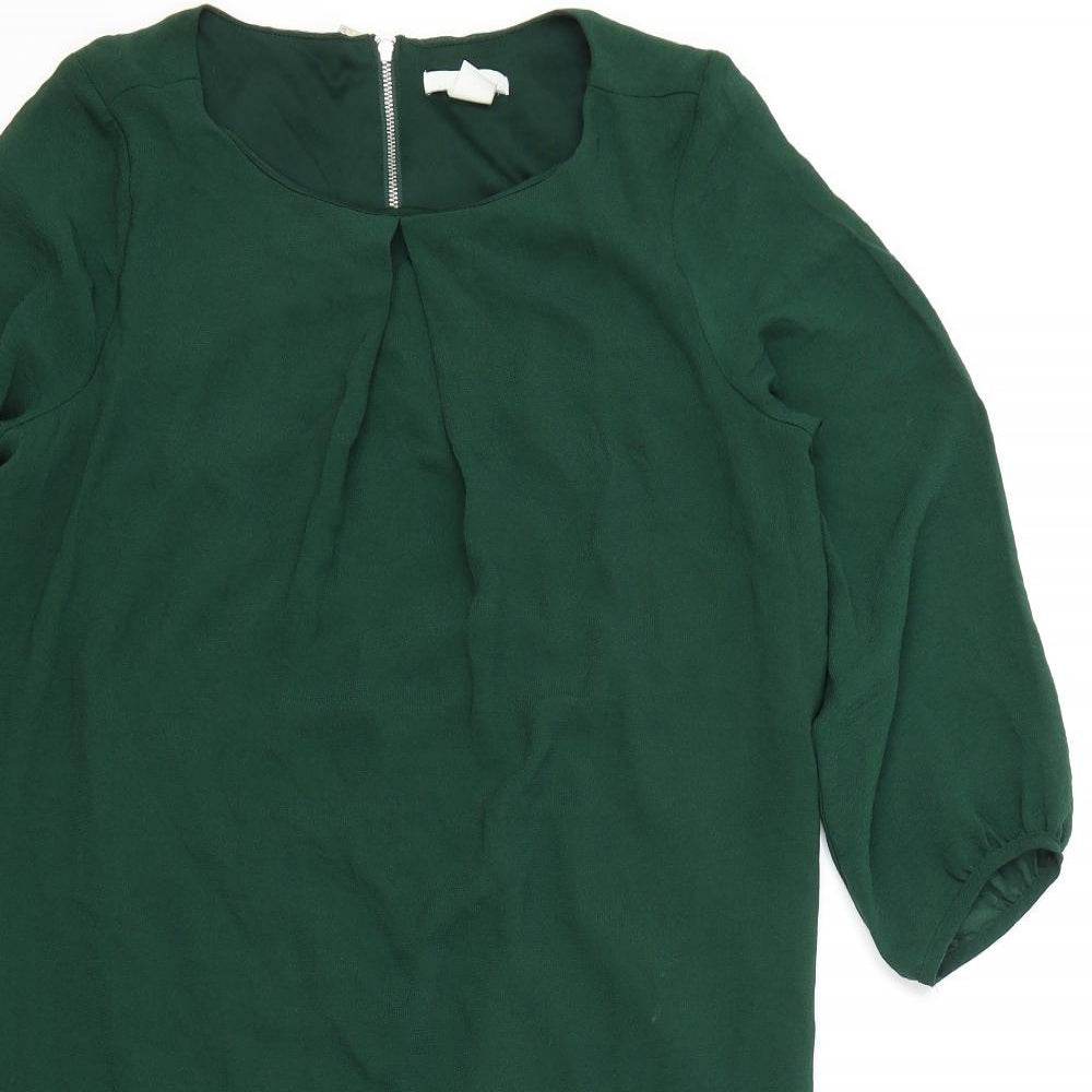 H&M Womens Green Viscose A-Line Size 8 Round Neck Zip