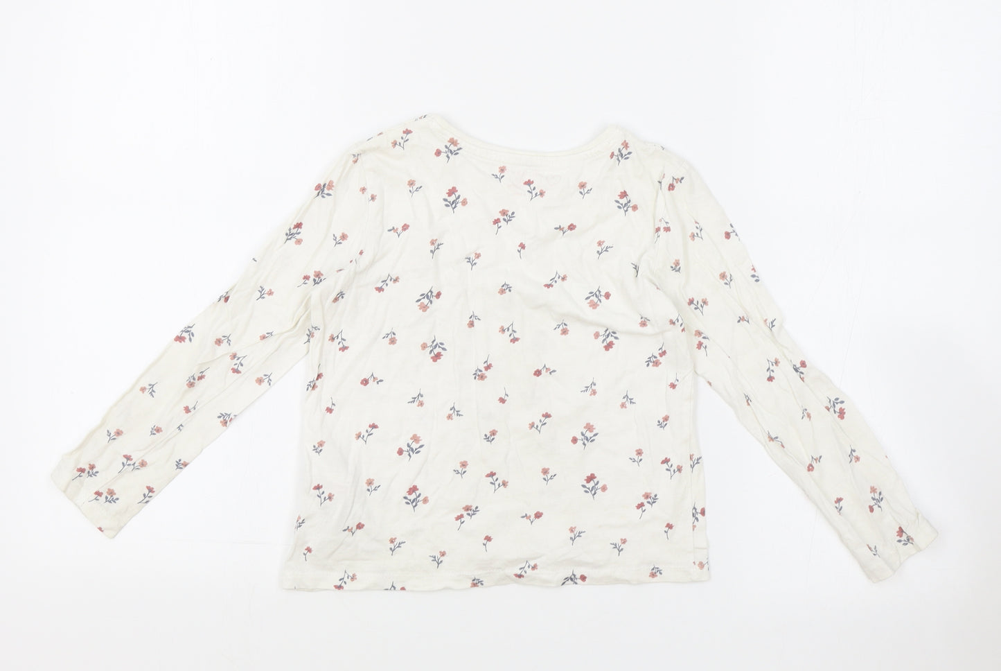 Primark Girls White Floral Viscose Basic T-Shirt Size 6-7 Years Round Neck Pullover