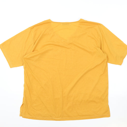 Fashion Womens Orange Polyester Basic T-Shirt Size XL V-Neck