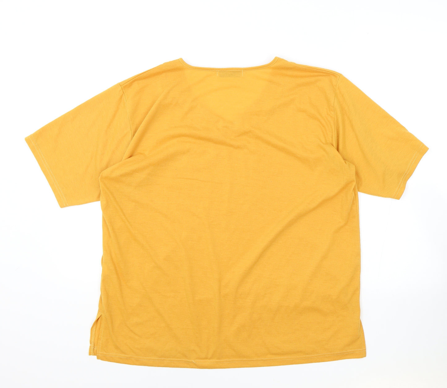 Fashion Womens Orange Polyester Basic T-Shirt Size XL V-Neck