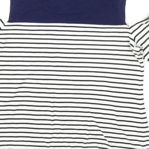 Dorothy Perkins Womens White Striped Viscose Basic T-Shirt Size 8 Mock Neck - Cold Shoulder