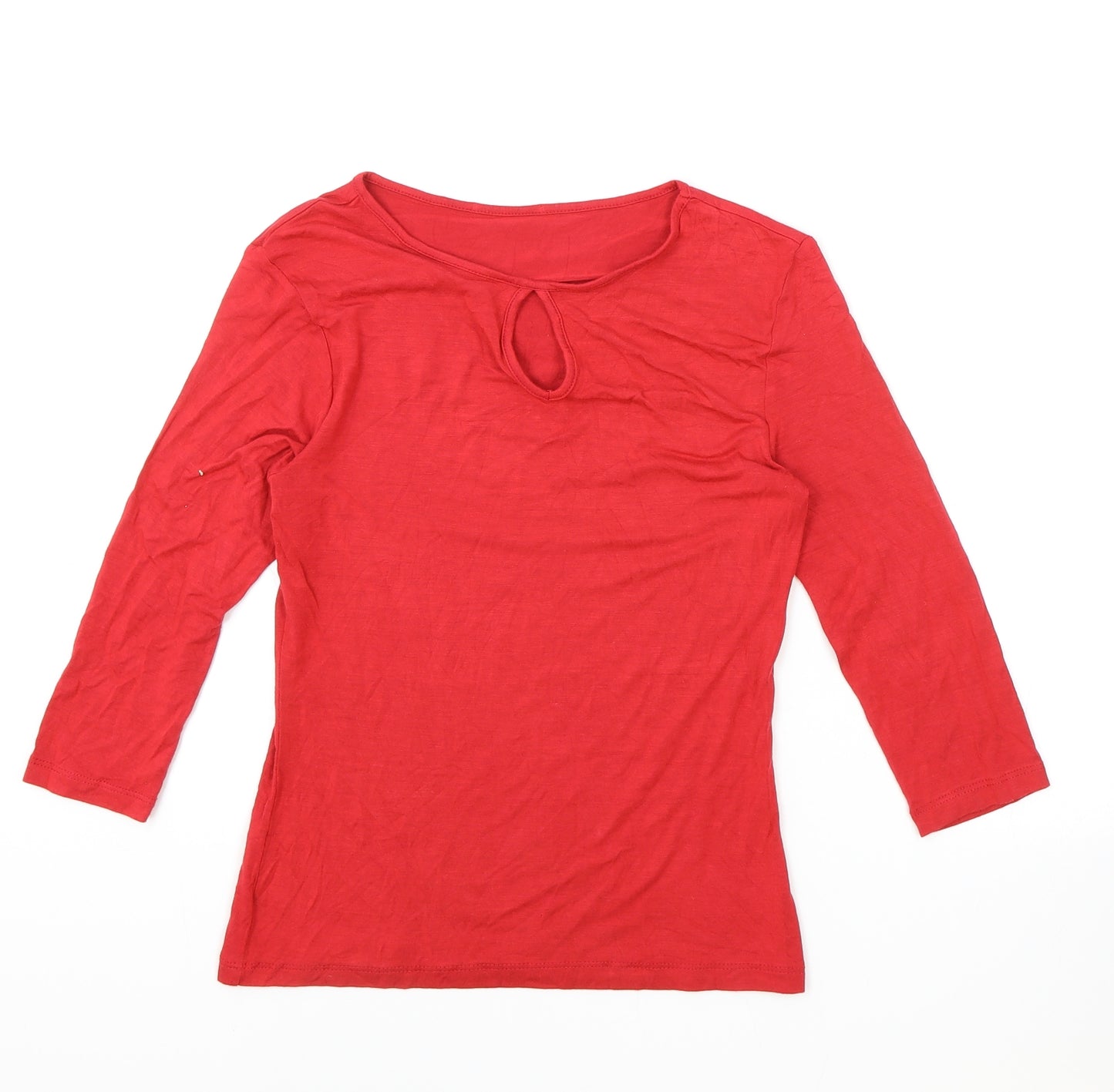 Preworn Womens Red Modal Basic T-Shirt Size S Round Neck - Keyhole